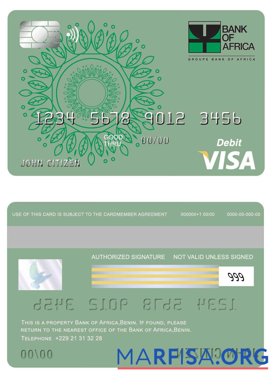 Printable Benin Bank of Africa visa card example